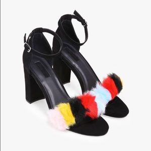 Faux Fur Ankle-Strap Heels